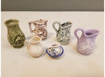 Collection Of Miniature Dollhouse Size Ceramic Water Pitchers & Vase, 1.25' To 2.75'