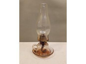 Antique Upside Down Cup & Saucer Finger Oil Lamp Lap With Eldorado WBG Corp Burner & Chimney