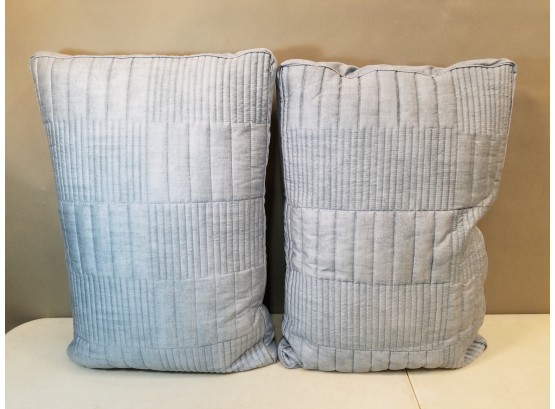 Pair Of Macy's Blue Bed Pillows, Polyester Fill, Medium Firmness?, 26x17 Inches, 5.5' Natural Thickness