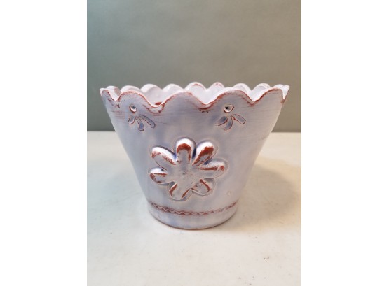 Pottery Planter With Stylized Flower, Light Purple Lavender Glaze Over Red, 6'd X 4.75'h