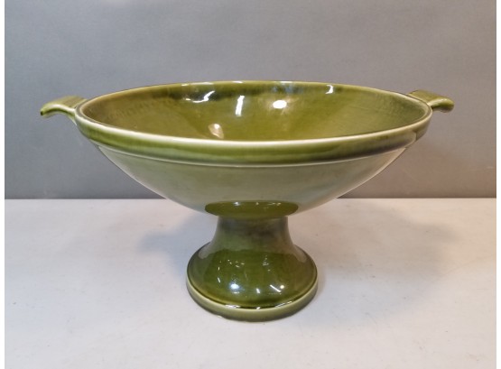 Avacado Green Ceramic Pedestal Center Fruit Bowl, 2 Handle, 11.25'd X 13.75'l X 7.25'h