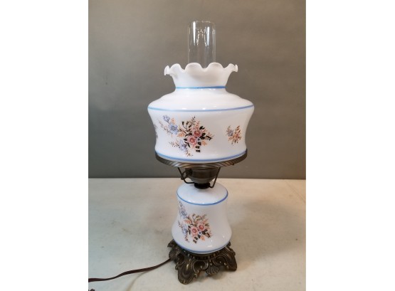 Hurricane Lamp, Wildflowers With Blue Trim, 18.5'h X 8'd