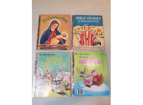 Lot Of 4 Little Golden Books: Christmas Story, Bible Stories, Animal Quiz Book, Walt Disney's The Rescuers