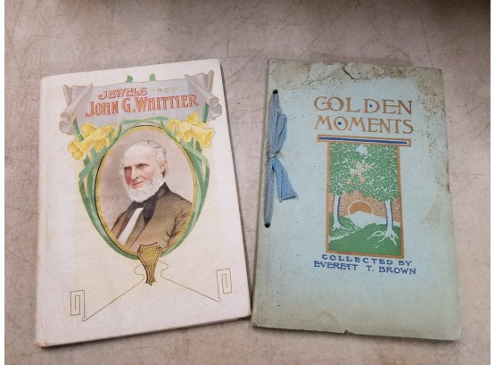 Lot Of 2 Art Nouveau Poetry Books: Jewels From John G. Whittier (1908) & Golden Moments (1913)