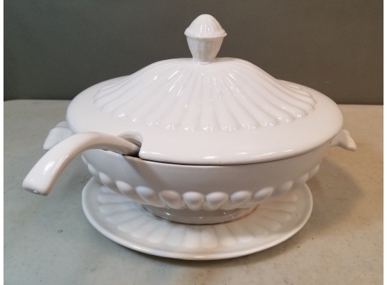 Vintage California Pottery USA #260 Large Soup Tureen With Underplate Lid & Ladle, 13'l X 8.5' X 9'h