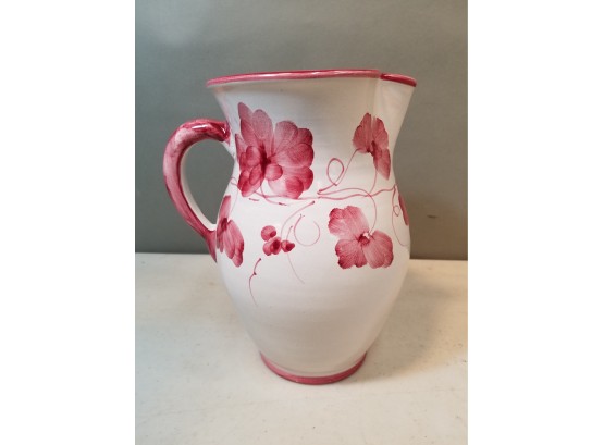 Solimene Vietri Floral Art Pottery Pitcher, Ethan Allen Home Collection, Made In Italy, 8.5'h X 7.25' X 5.75'