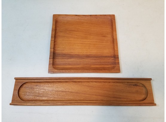 2 Danish Modern Teak Wood Trays, Knobler 10' Square, Kalmar 18' X 3.5'
