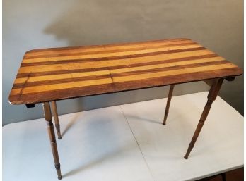 Vintage Folding Sewing Table With Striped Butcher Block Style Top For Repair Or Restoration, 36' X 19' X 24'h
