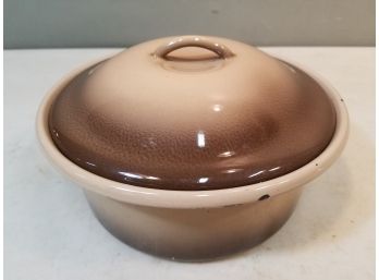 Brown Tone Enamelware Covered Casserole, 8.5'd X 5'h