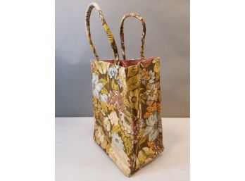 Vintage Margaret Smith Gardiner Maine Floral Print Tote Handbag, Brown Tone Autumn Colors, 8' X 6' X 11'h