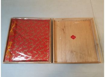 Vintage Japanese Scrapbook, Golden Cranes On Red Fabric, Wooden Box, Wako Store, Tokyo & Osaka Japan