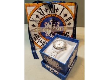 Toy Watch White Ladies Fashion Watch, Silver & Crystals 5ATM Stainless With Packaging