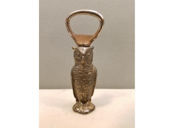 Antique 1930s Pewter Standing Owl Bottle Opener With Hidden Corkscrew Marked JB #3572, 4' High OA