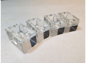 Set Of 4 Modern Crystal Salt Cellars, Block Design, Salt Box Pig, 2-1/2' X 1-5/8' Square, No Maker's Mark