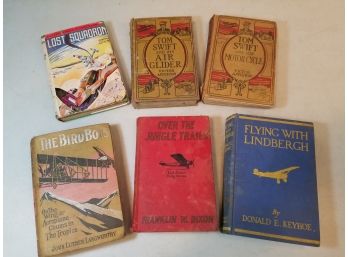 Lot Of 6 Boys Airplane Adventure Books: Lost Squadron, Tom Swift, Bird Boys, Over The Jungle Trails, Lindbergh