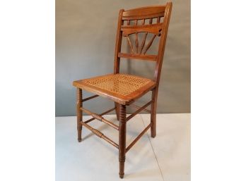 Antique Spool Back Cane Seat Oak Side Chair, 16.5'w X 16'd X 33.5'h, 17.25' Seat Height