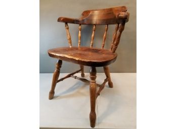 Classic Vintage Dark Pine Captain's Arm Chair, Marked TpsF, 3 67 (1967), 24.5'w X 24'd X 28.5'h, 16.5' Seat Ht