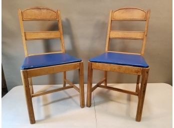 Pair Of Vintage Blue Seat Side Chairs, 17.5'w X 17.5'd X 33'h, 17' Seat Height