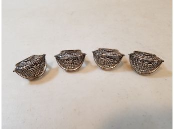 Set Of 4 Silver Plated Napkin Ring Holders, Basket Form, 2'w X 1-1/8'h X 1-1/2'd Each