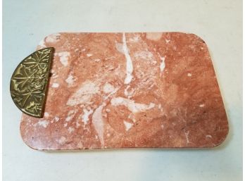 Centrum Rust Red Marble Cheese Cutting Board Serving Tray With Leaf Pattern Cast Brass Handle, 11'l X 7' X 1'