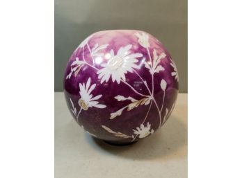 Fine Antique Round Porcelain Vase, Daisies On Purple Painted Background, Numbered, German Or Austrian