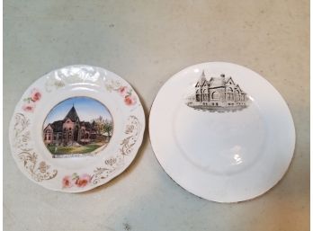 2 Antique Chester Vermont Souvenir Plates, Whiting Free Library 1891, Adams & Davis Co.