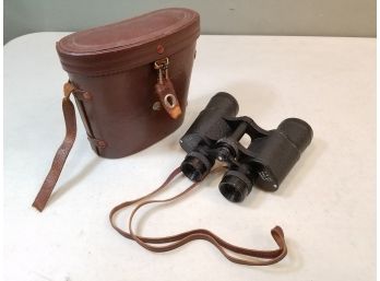 Vintage Hialeah 7x35 Binoculars In Leather Case, Field 6.1, Coated Lens, No. 59007, Clear Optics