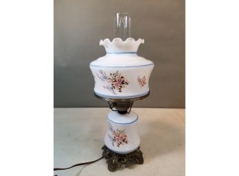 Hurricane Lamp, Wildflowers With Blue Trim, 18.5'h X 8'd