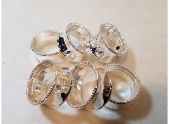 Set Of 6 Silver Plated Napkin Ring Holders, 1-7/8'd X 1'h Each