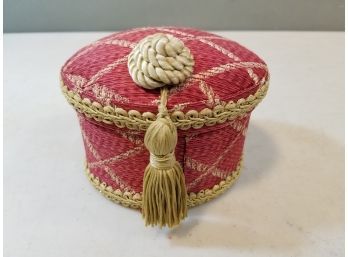 Fabric Covered Box With Tassel, Diamond Rope Pattern On Rose Red, 5'w X 4.75'd X 4'h