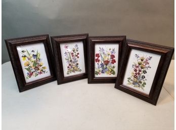 Set Of 4 Table Picture Frames, 5x7 Inch Antique Bronze Plastic Frames, Glass, Wildflower Prints