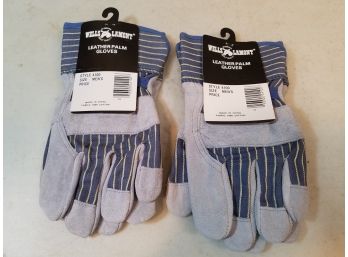 2 Pairs Wells Lamont 4100 Leather Palm Gloves, 100 Cotton, Size: Mens, New With Tags