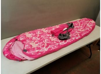 Kids Lightweight Sleeping Bag In Easy Carry Case, 66'l X 26'w X 18', Pink Camo, Camping Sleepovers Bonfires