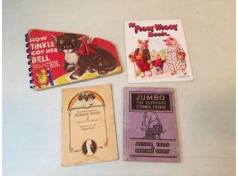 Lot Of 4 Antique Children's Books: Twinkle Got Her Bell, Piggy Wiggy, Mother Goose, Jumbo The Elephant