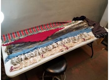 Lot Of 8 Long Women's Scarves: C&A Paisley Chintz Feather Cashmere Silk Sheer Acetate Polyester