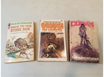 Lot Of 3 Vintage Fantasy Adventure Novels: Conan The Barbarian, Edgar Rice Burroughs