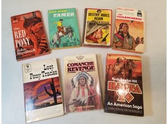 Lot Of 7 Vintage Paperback Western Novels, Classic Cowboys And Indians