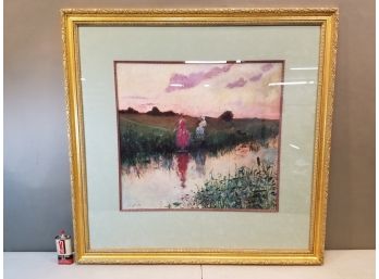 Large Framed Designer Impressionist Art Print: A Visit To The Pond, 36'w X 35.25' X 1.25'