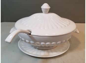 Vintage California Pottery USA #260 Large Soup Tureen With Underplate Lid & Ladle, 13'l X 8.5' X 9'h