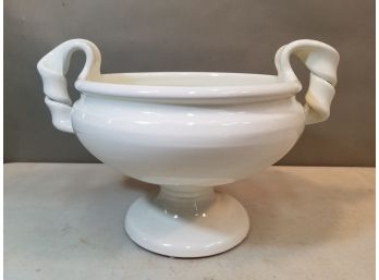 Large Italian Ceramic Modern Center Fruit Or Flower Pedestal Bowl, 2 Handles, 16.5'w X 12.5' X 11'h