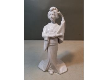 White Glazed Porcelain Geisha Statue Figurine, 10'h X 5.25'w X 4'd