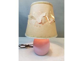 Vintage Pink Pottery Table Lamp With Cut & Pierced Shade, Strawberries, 12'h X 8'd