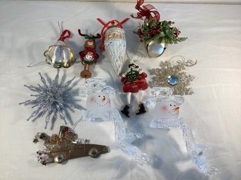 #4 Christmas Ornaments , Brass Car, Santa