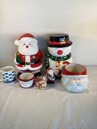 Christmas Santa And Snowman Cookie Jars, Christmas Decor