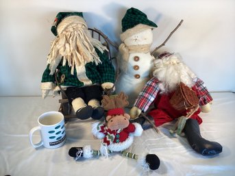 Santa In Bentwood Chair,moose Santa,Snowman And Christmas Decorations