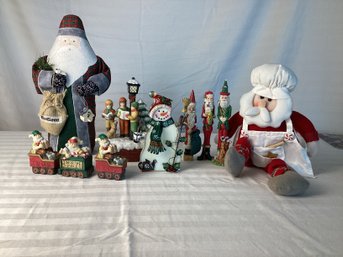 Christmas Santas, Snowman And Decor