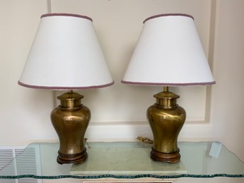 Pair Of Metal Table Lamps And Shades