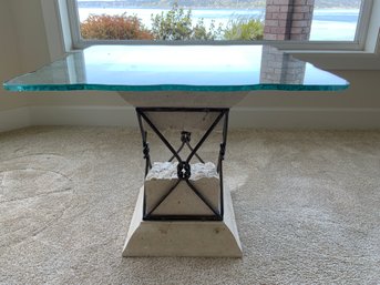 Glass Top End Table With Faux And Metal Base #1