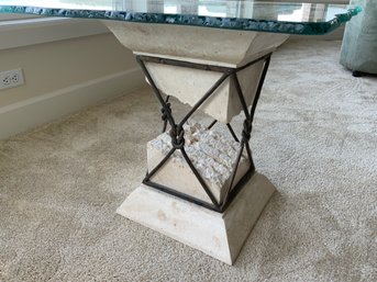 Glass Top End Table With Faux And Metal Base #2