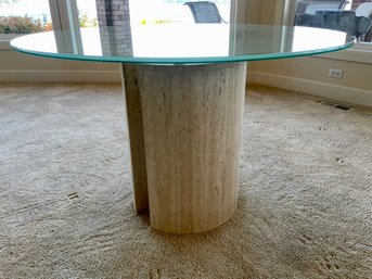 Round Glass Top Dining Table With Travertine Base